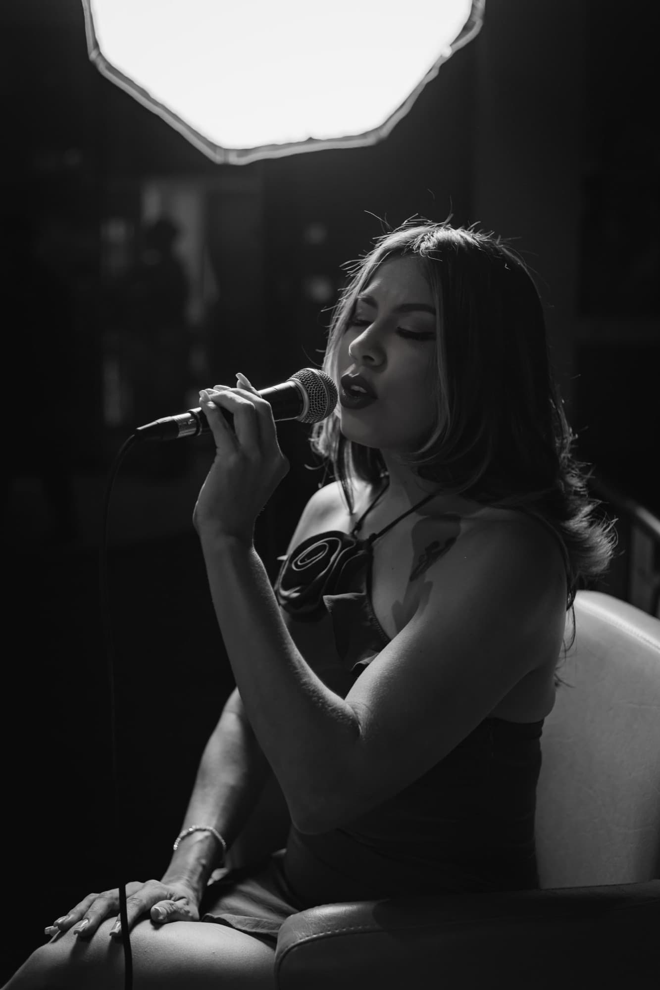 Astra vocalist during a studio live session